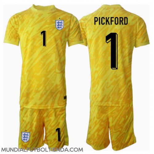Camiseta Inglaterra Jordan Pickford #1 Portero Segunda Equipación Replica Eurocopa 2024 para niños mangas cortas (+ Pantalones cortos)